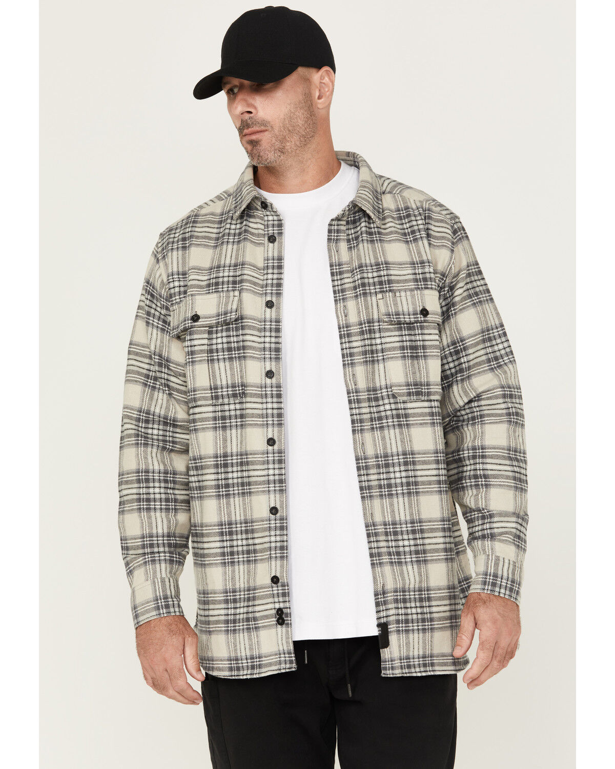 Image #1 - Thorogood Men's Plaid Print Heavyweight Brushed Flannel Long Sleeve Button-Down Shirt, Grey, hi-res
