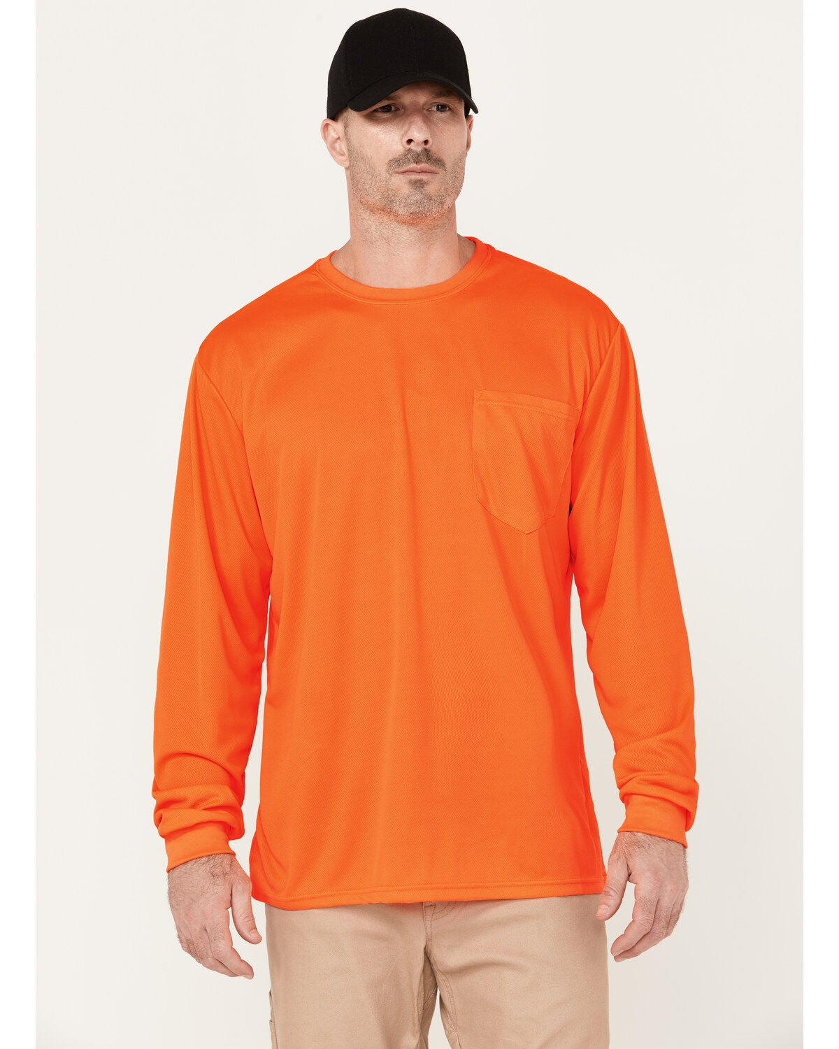 Hawx Men's High-Visibility Long Sleeve Work Shirt, Orange, hi-res