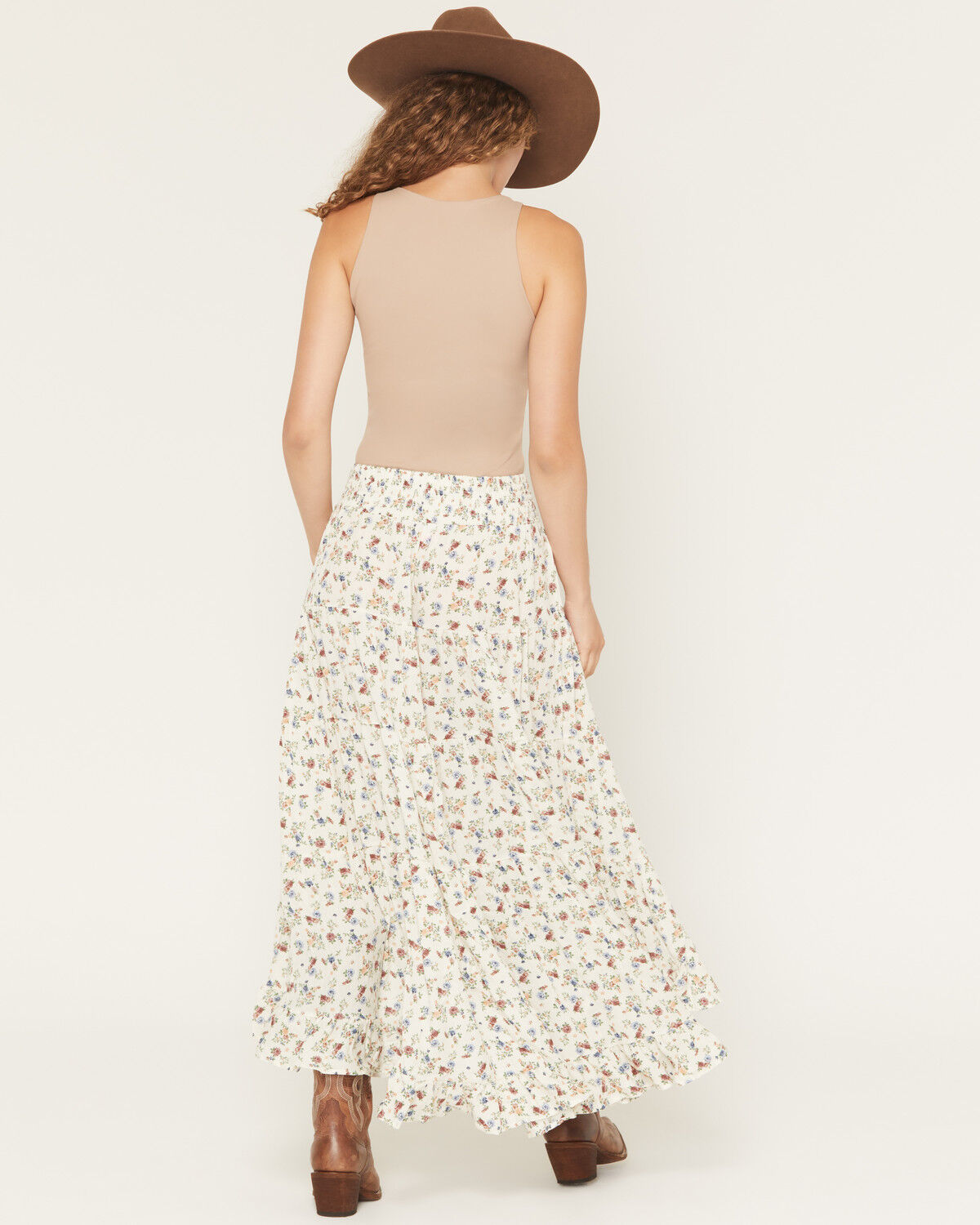 Wild Moss Women's Floral Print High-Low Midi Skirt