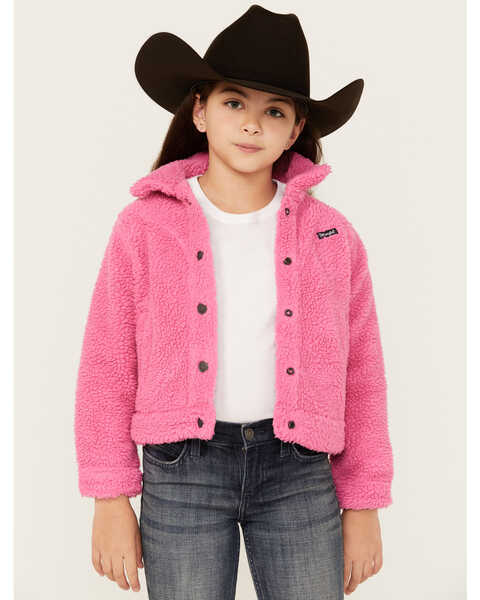 Wrangler Girls' Sherpa Snap Jacket , Pink, hi-res
