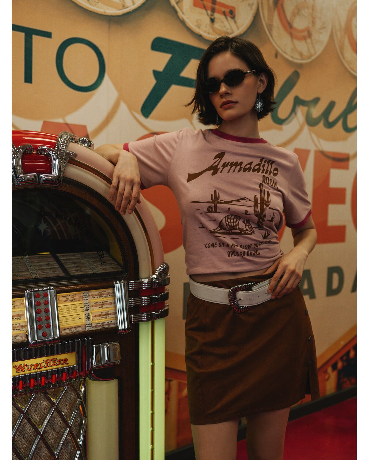 Image #1 - Idyllwind Women's Armadillo Short Sleeve Graphic Ringer Tee, Dark Pink, hi-res