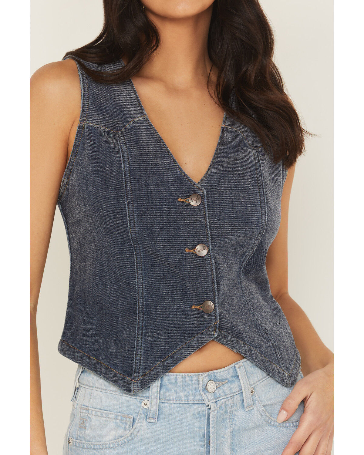Image #3 - Wrangler Retro Women's Medium Wash Chenille Denim Vest, Blue, hi-res