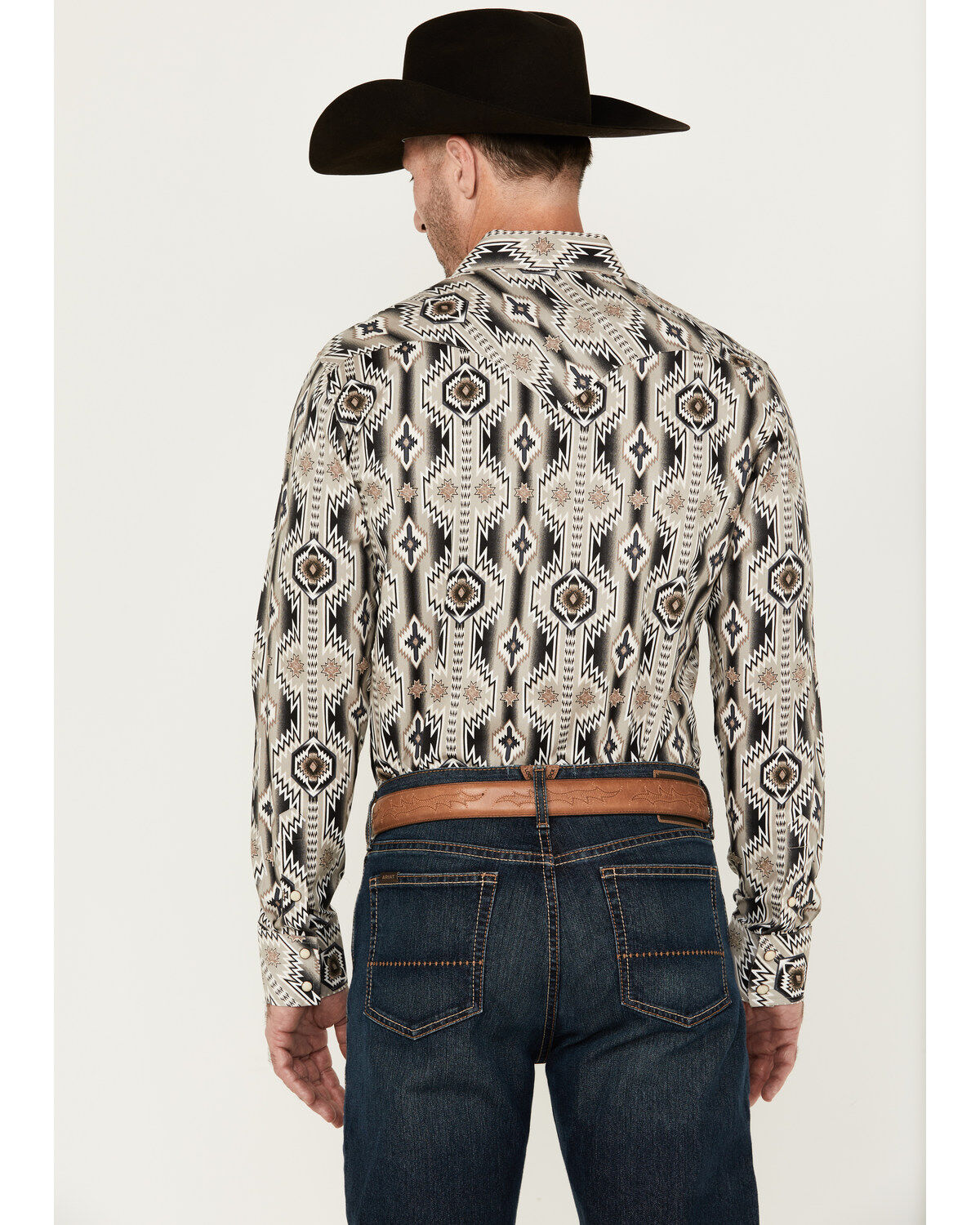 Image #4 - Rock & Roll Denim Men's Southwestern Long Sleeve Pearl Snap Stretch Western Shirt, Sand, hi-res