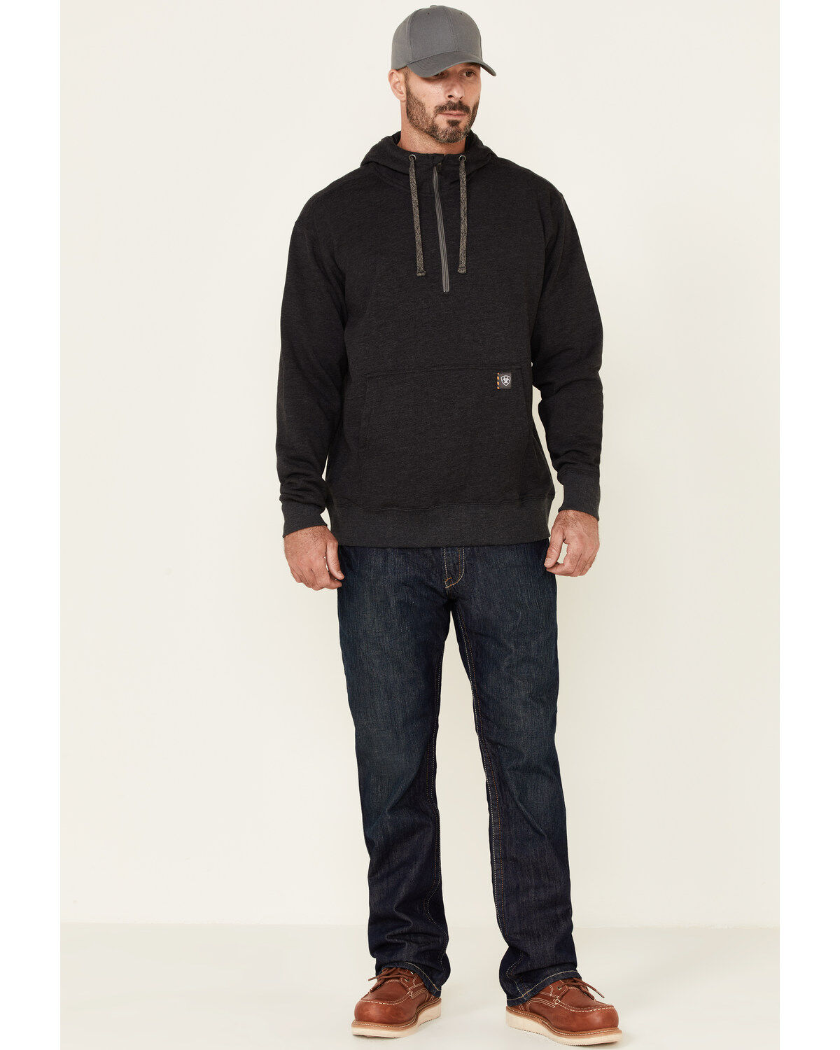 Image #2 - Ariat Men's Charcoal Rebar Workman 1/4 Zip Front Work Hooded Pullover, Charcoal, hi-res