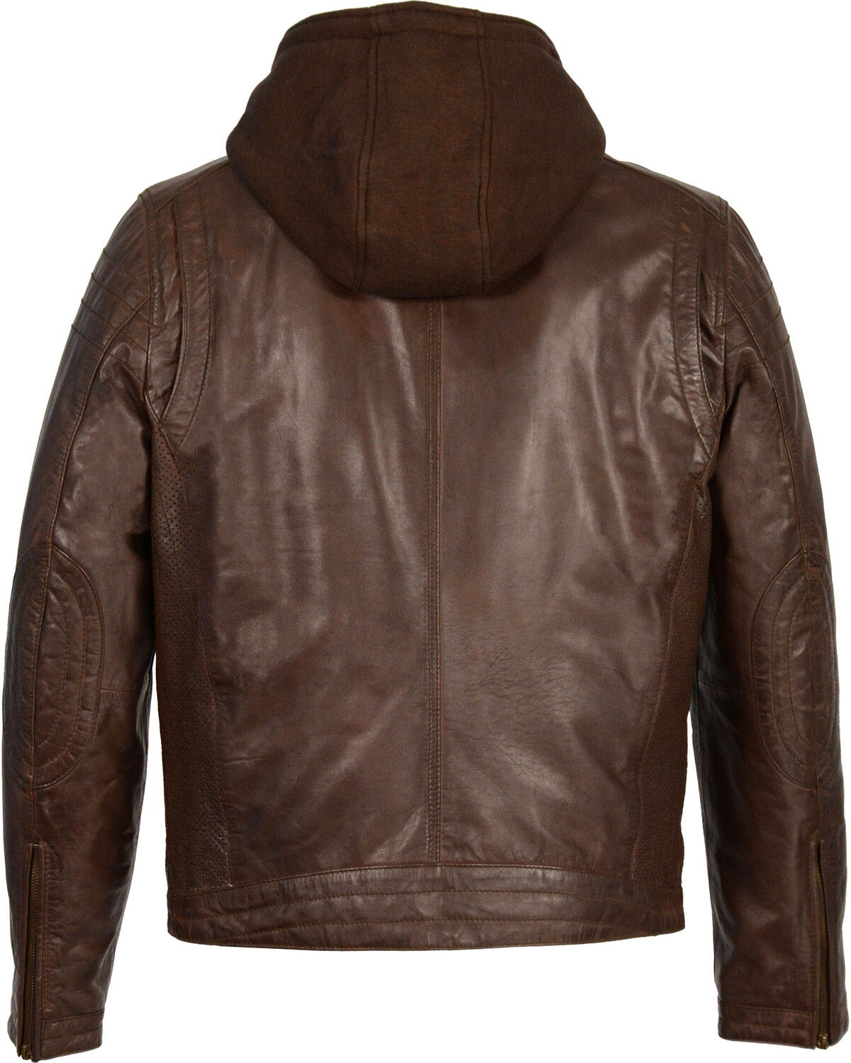Image #2 - Milwaukee Leather Men's Zipper Front Leather Jacket w/ Removable Hood, Brown, hi-res