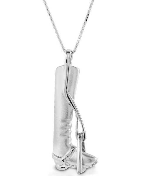 Image #1 -  Kelly Herd Women's Small English Riding Boot & Stirrup Necklace , Silver, hi-res
