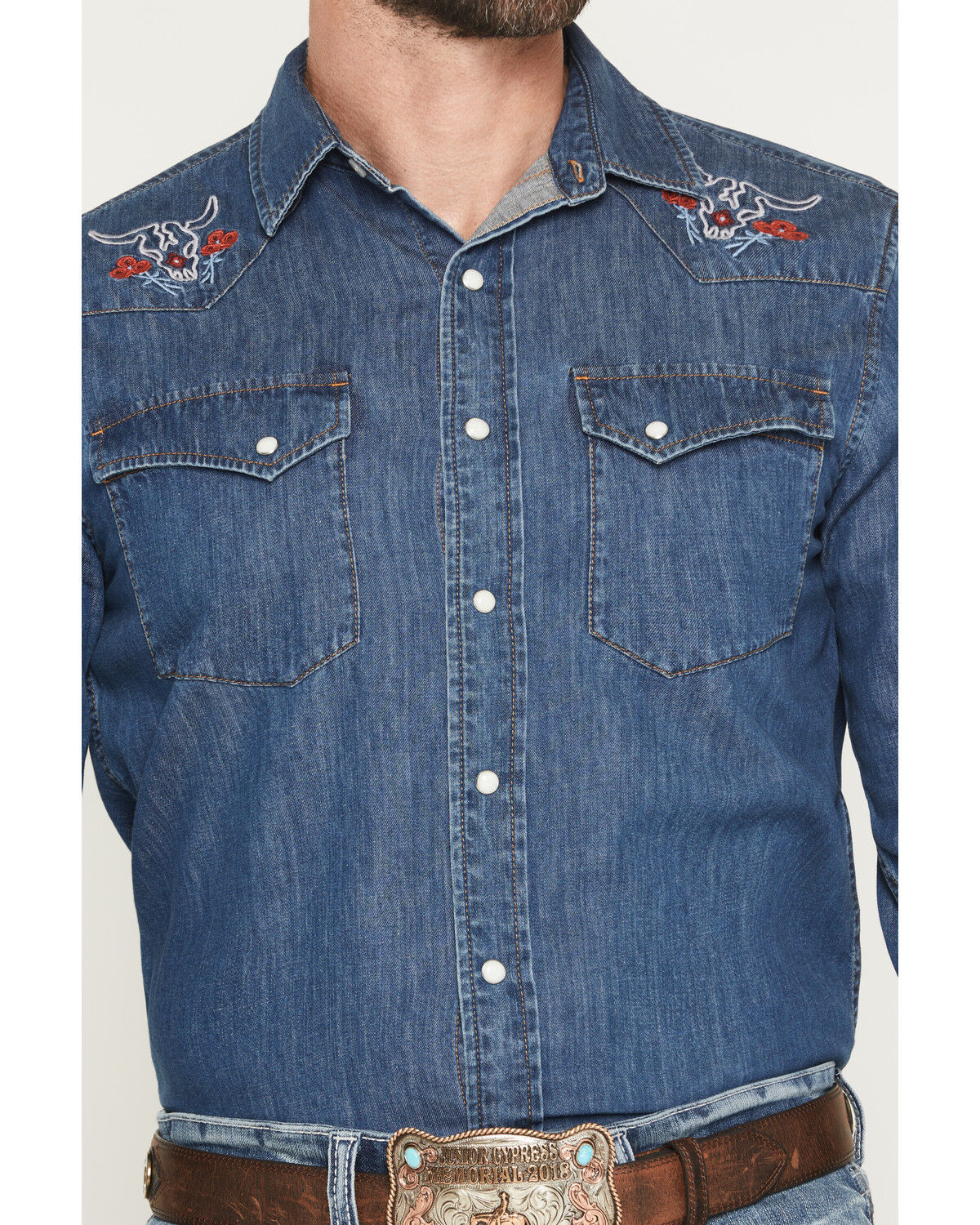 Image #3 - Pendleton Men's Dark Wash Gambler Long Sleeve Snap Denim Western Shirt, Dark Wash, hi-res