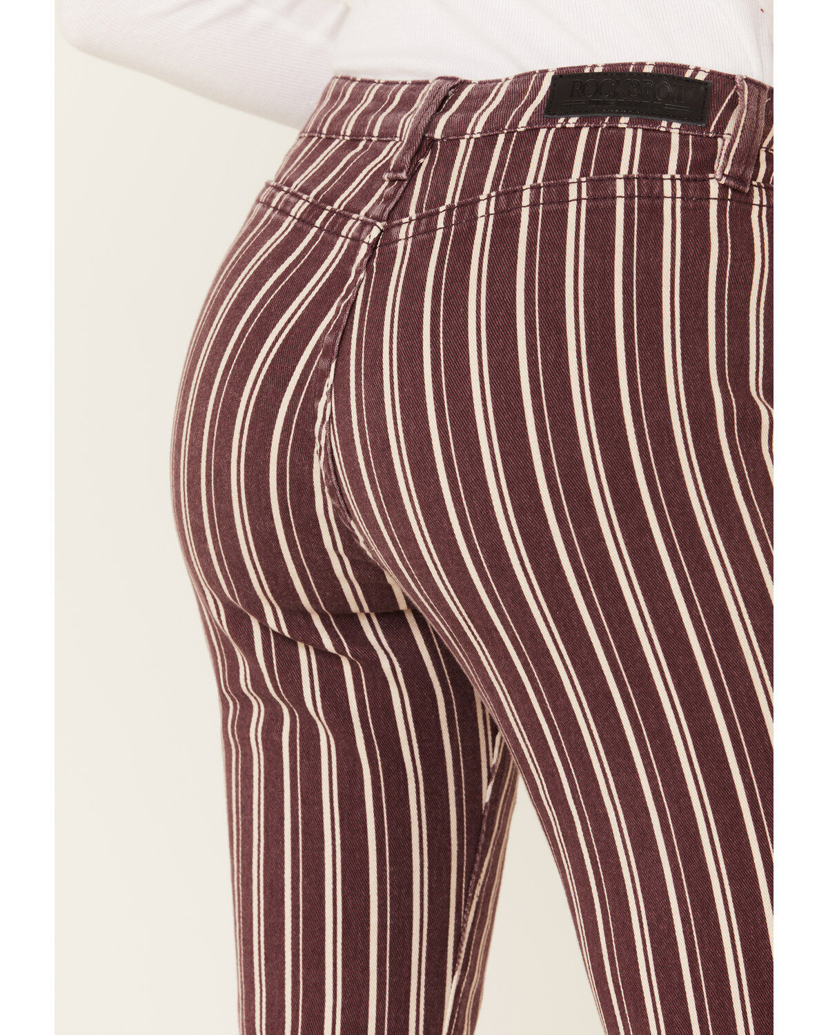 Image #4 - Rock & Roll Denim Women's Maroon Stripe Flare Jeans, , hi-res
