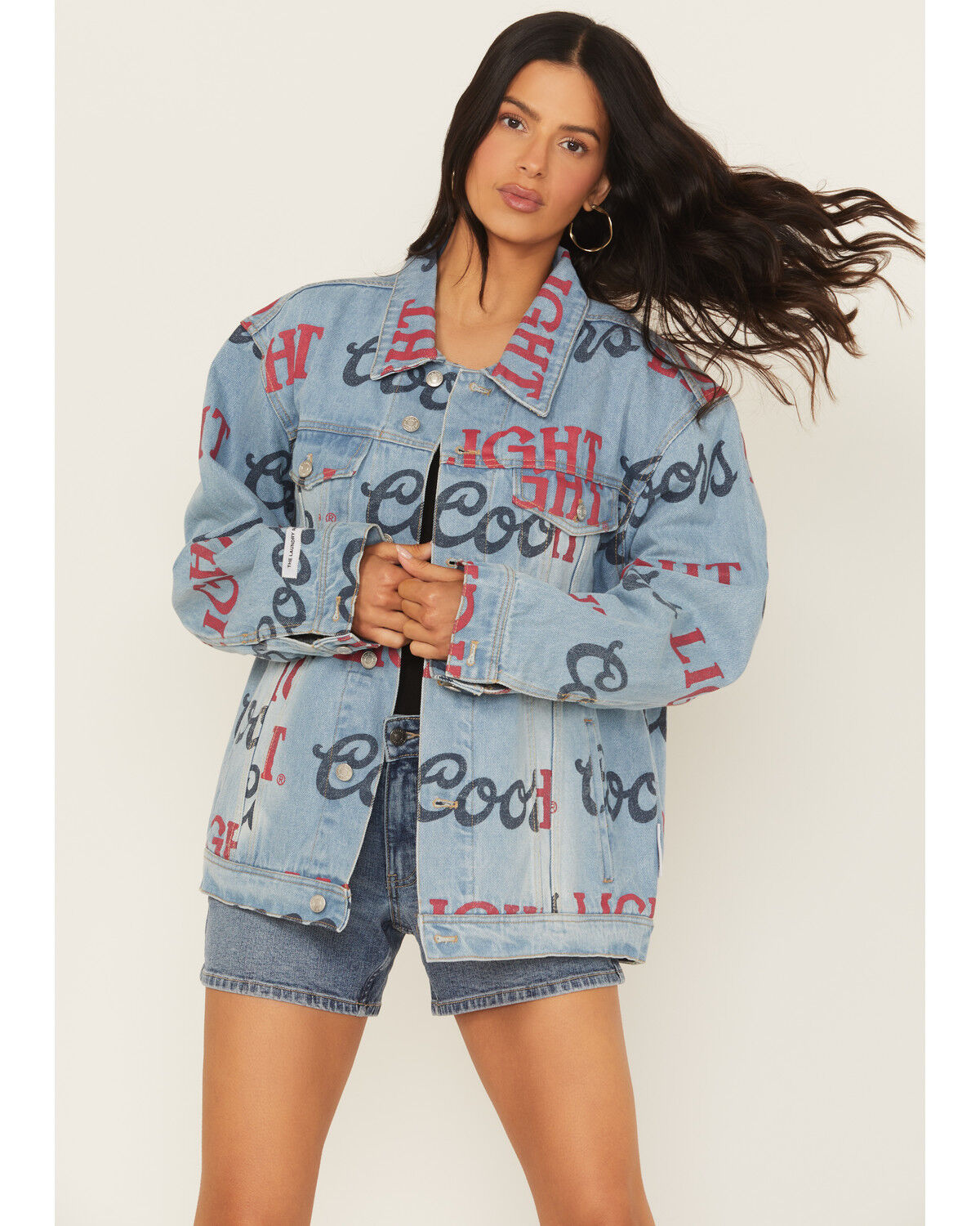 Image #1 - The Laundry Room Women's Medium Wash Coors Light Logo Print Denim Jacket, Medium Wash, hi-res