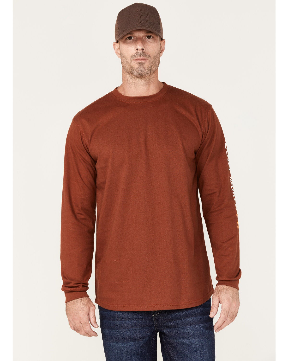 Cody James Men's FR Logo Long Sleeve Work T-Shirt, Cognac, hi-res