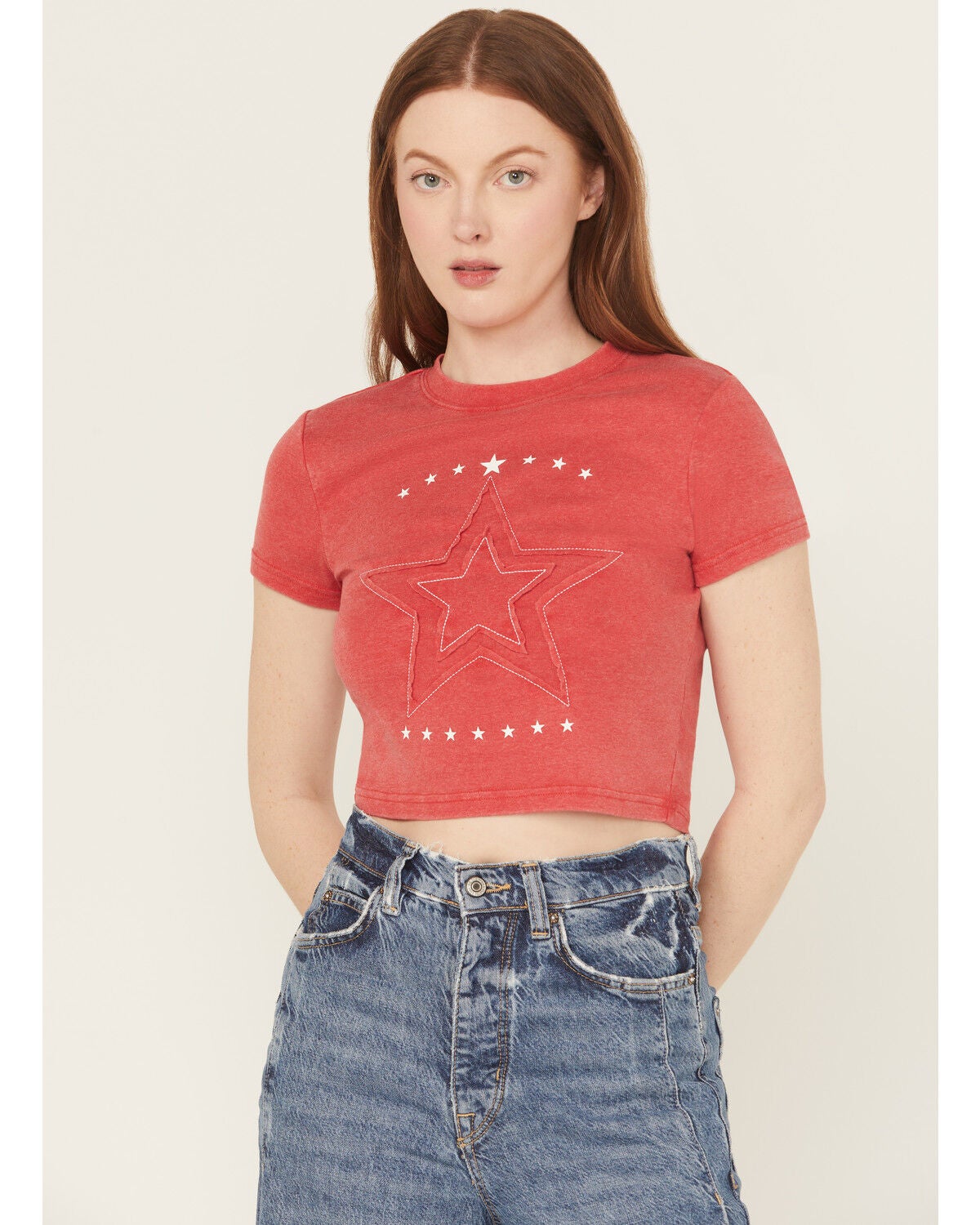 Youth in Revolt Women's Star Baby Tee, Red, hi-res