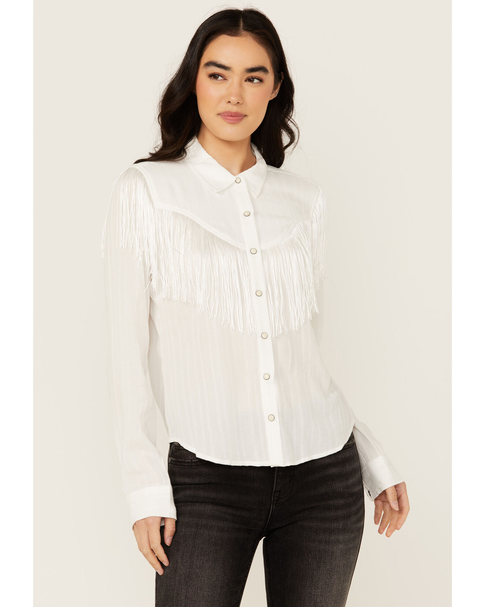 Image #2 - Idyllwind Women's Fringe Long Sleeve Snap Western Shirt, White, hi-res