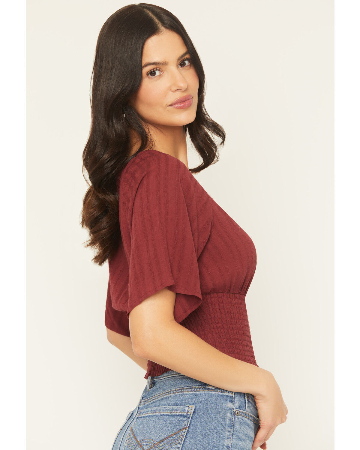 Image #3 - Idyllwind Women's Ridley Solid Short Sleeve Crinkle Shirt, Cherry, hi-res