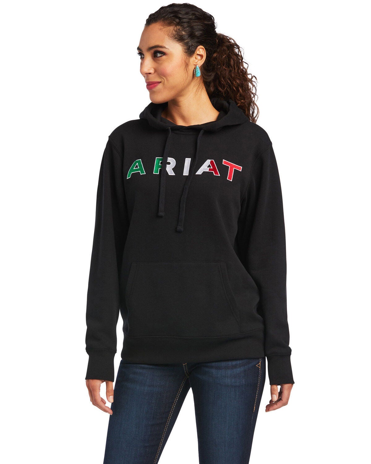 Ariat Women's Mexico Embroidered Logo Pullover Hoodie - Plus, Black, hi-res