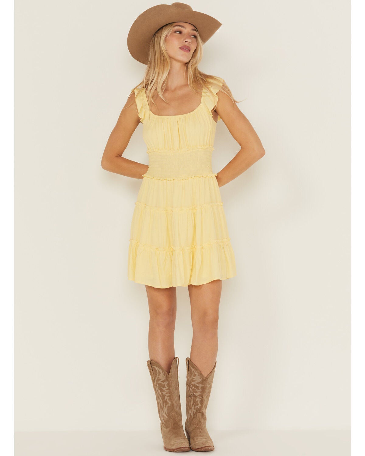 Ash & Violet Women's Smocked Waist Mini Dress, Yellow, hi-res