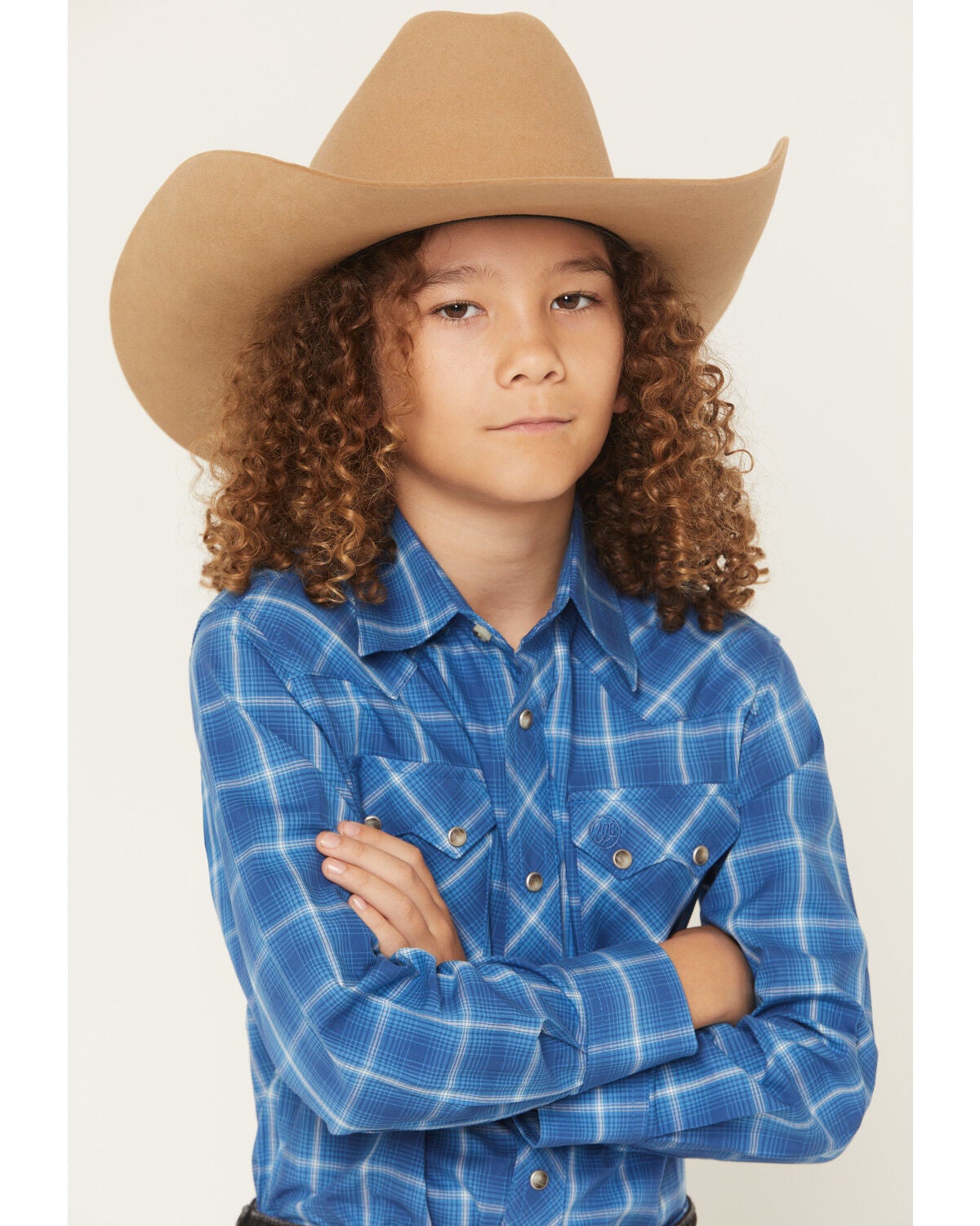 Image #3 - Wrangler Retro Boys' Plaid Print Long Sleeve Snap Western Shirt, Blue, hi-res