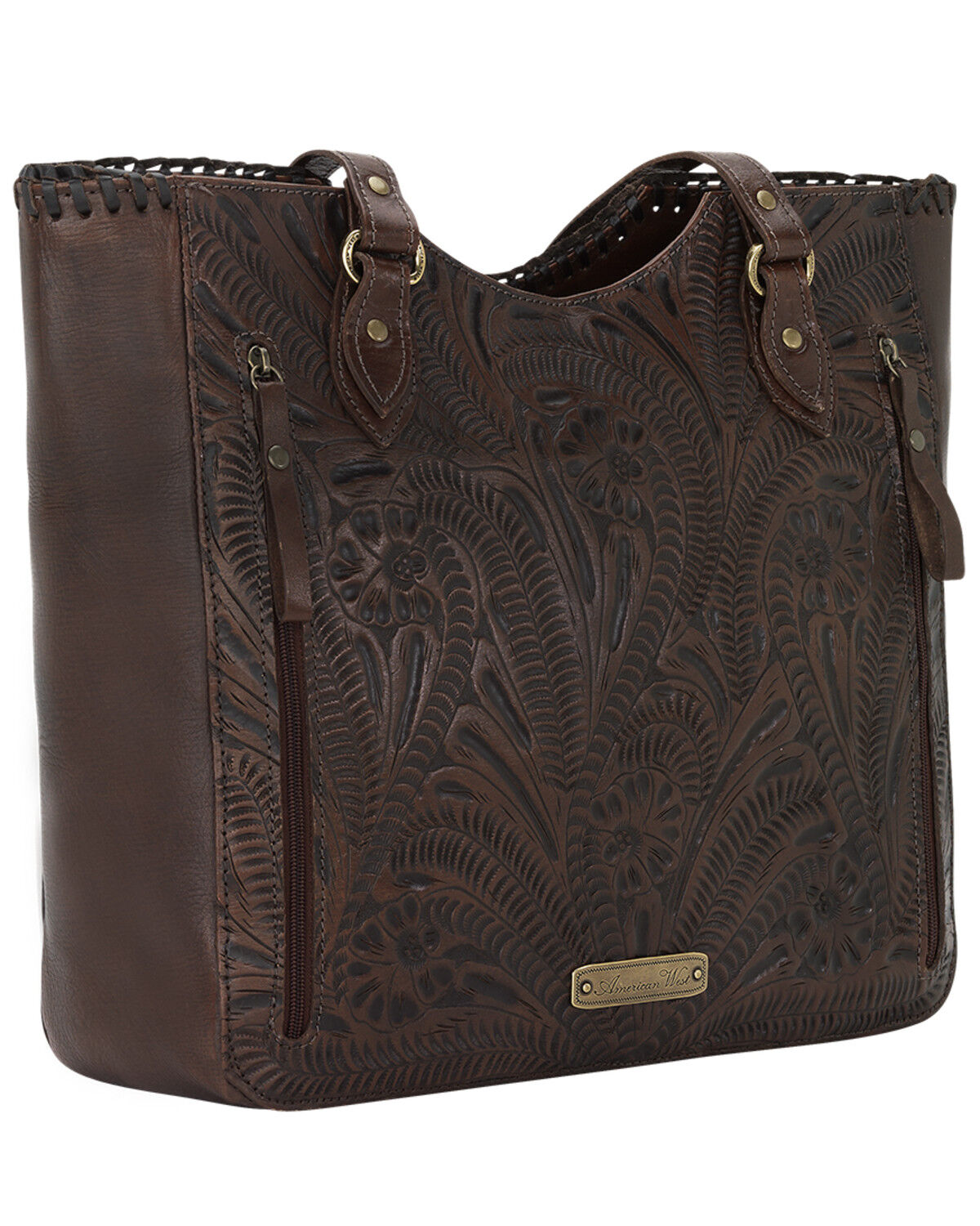 Image #2 - American West Chestnut Brown Annie's Secret Collection Large Zip Top Tote with Secret Compartment, Brown, hi-res