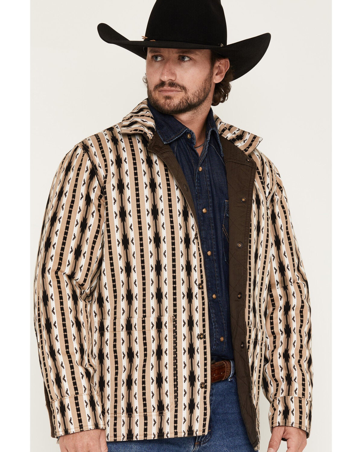 Image #2 - Wrangler Men's Reversible Solid Southwestern Print Quilted Jacket, Brown, hi-res