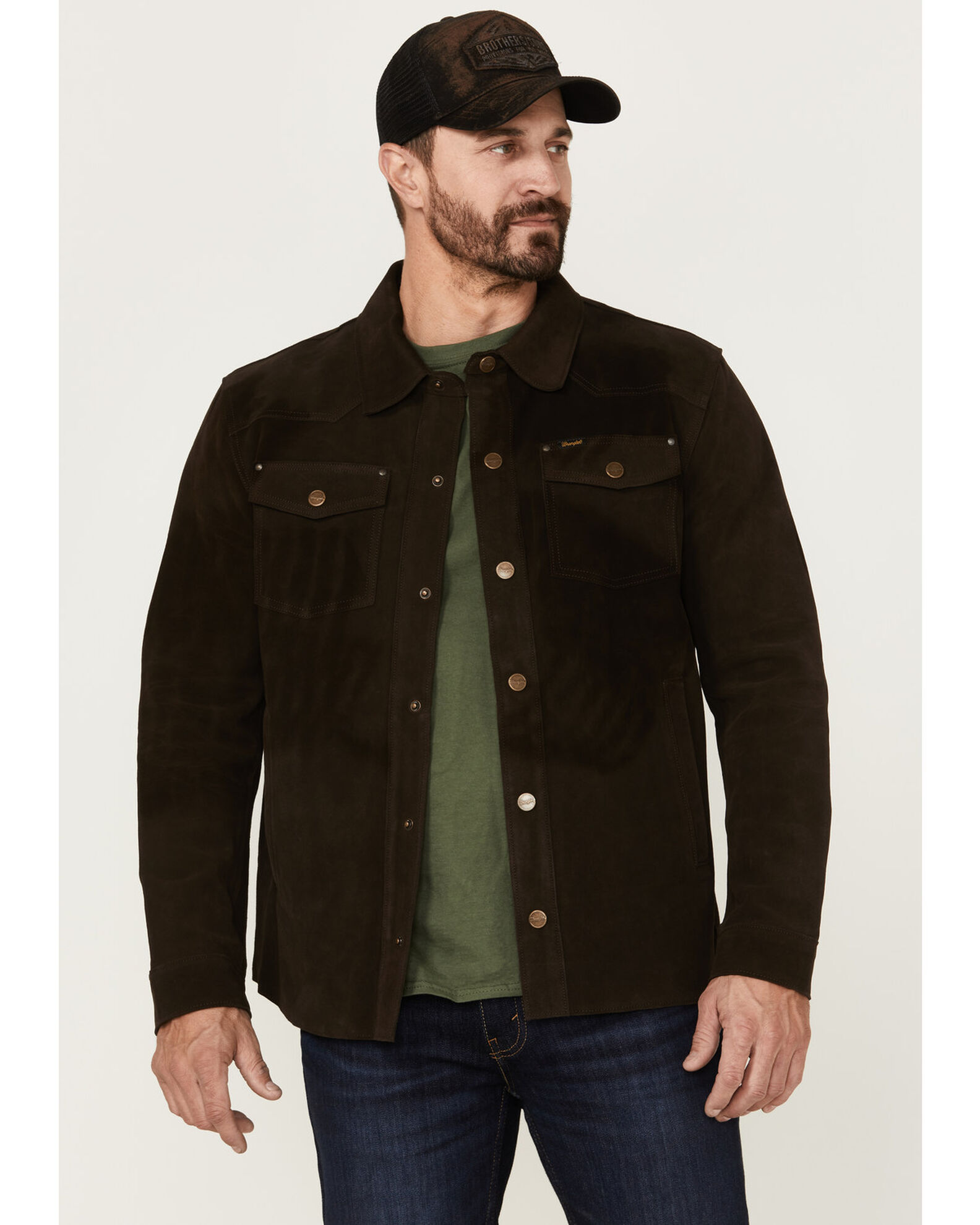Wrangler Men's Brown Suede Snap-Front Western Shirt Jacket | Boot Barn