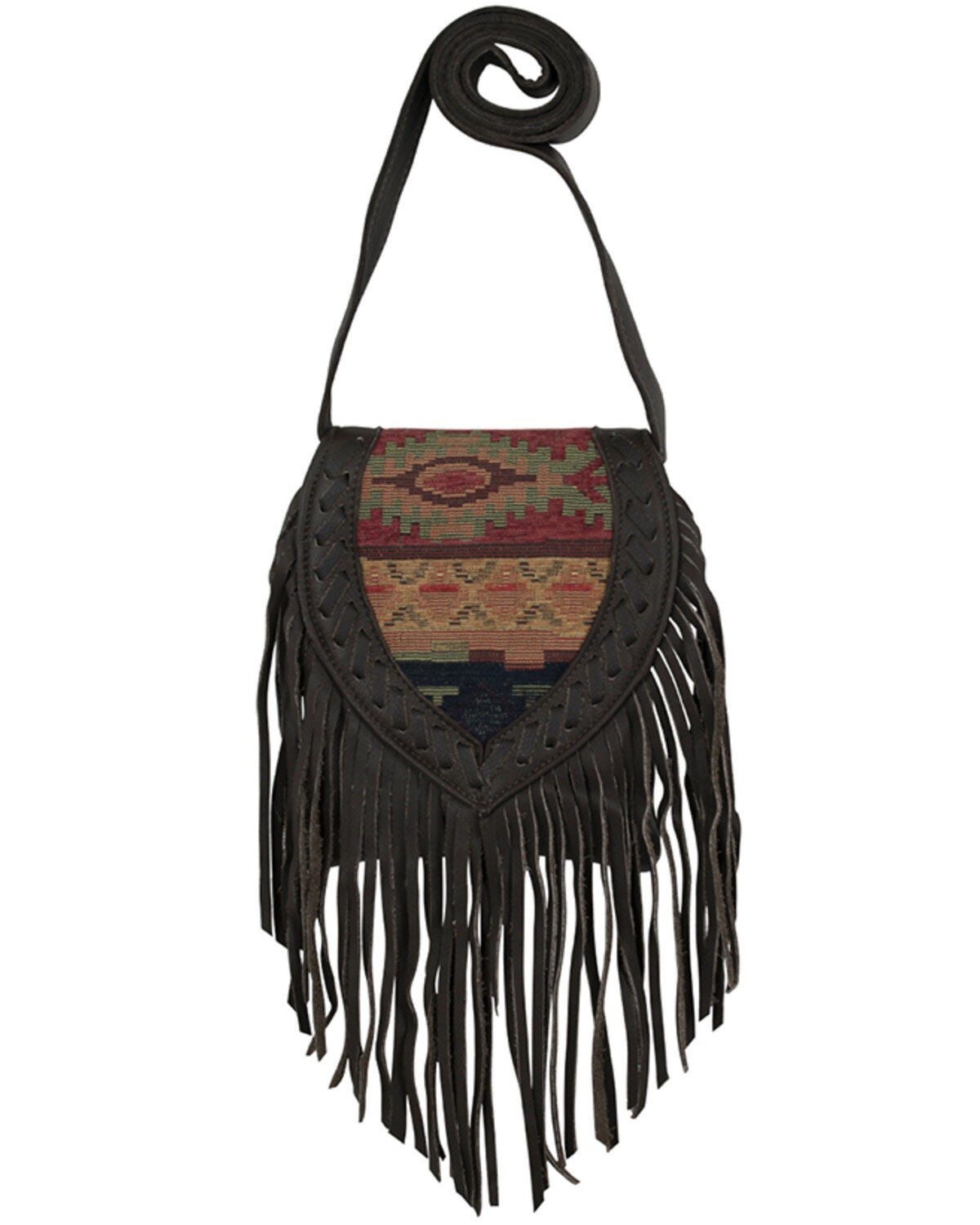 American West Women's Southwestern Tapestry Fringe Saddle Crossbody, Multi, hi-res