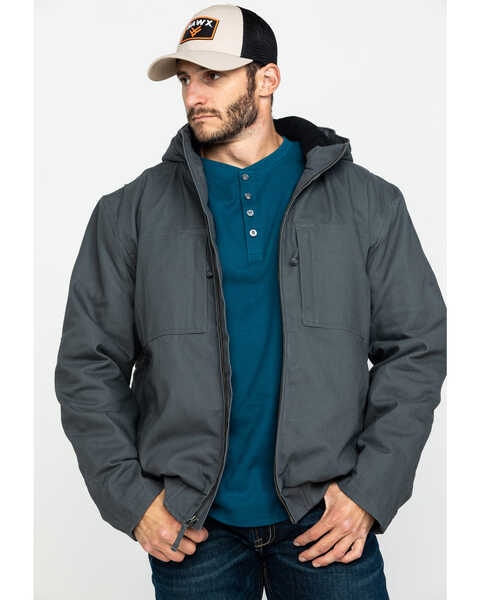 Image #1 - Hawx Men's Shadow Grey Canvas Quilted Bi-Swing Hooded Zip Front Work Jacket , , hi-res