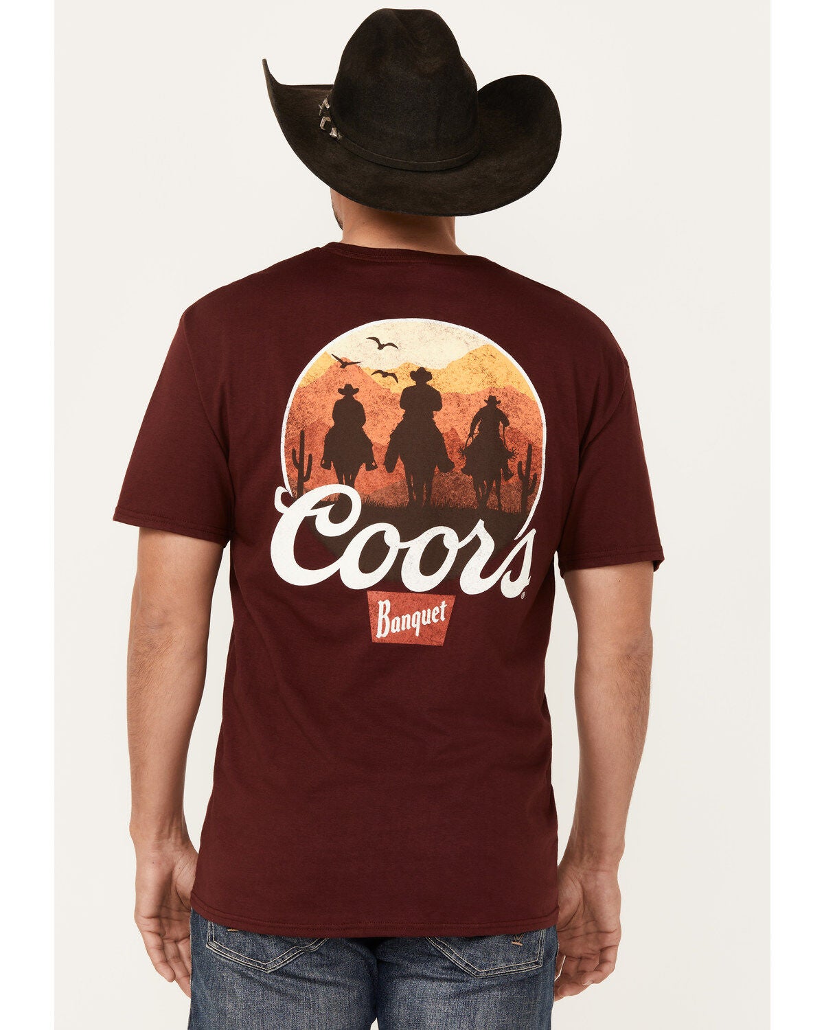 Coors Men's Boot Barn Exclusive Desert Riders Logo Short Sleeve Graphic T-Shirt, Maroon, hi-res