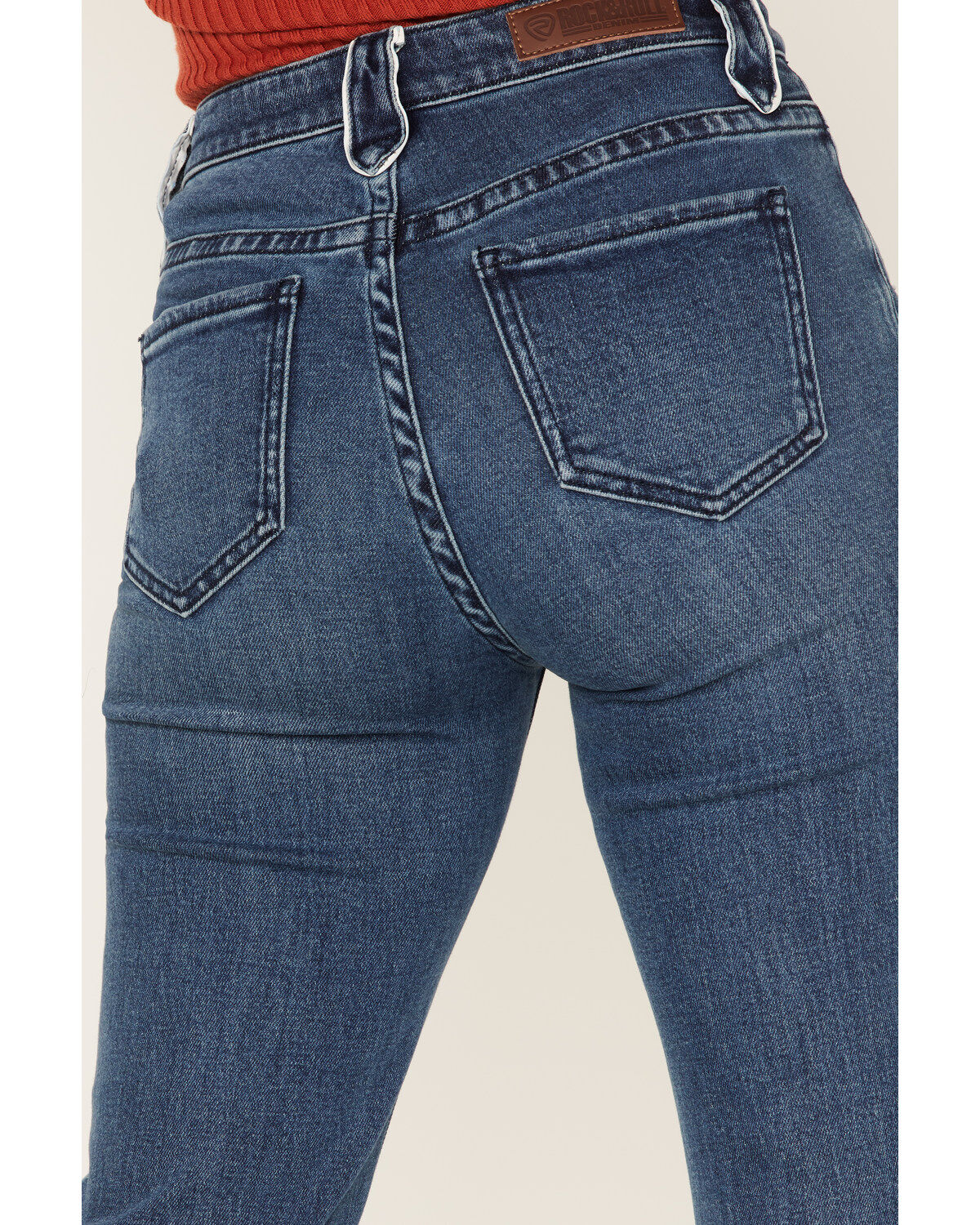 Image #4 - Rock & Roll Denim Women's Medium Wash High Rise Trouser Flare Jeans, Blue, hi-res