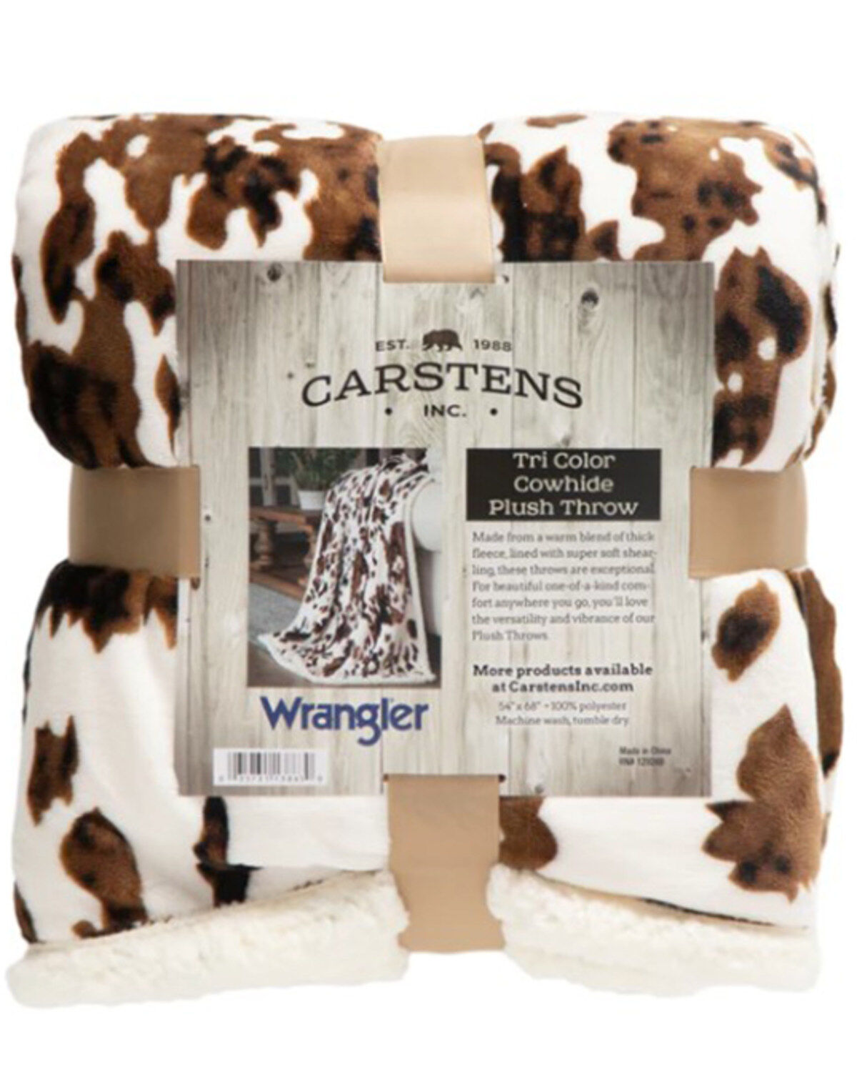Image #5 - Carstens Home Tri-Color Cowhide Plush Sherpa Throw, Brown, hi-res