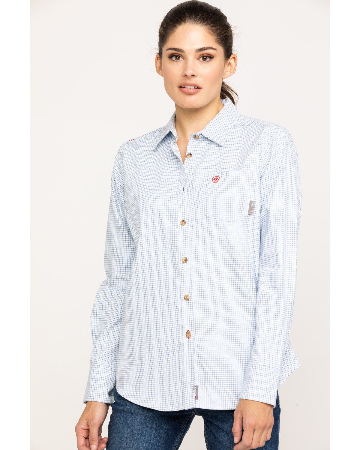 Ariat Women's FR Hermosa Durastretch Work Shirt, White, hi-res