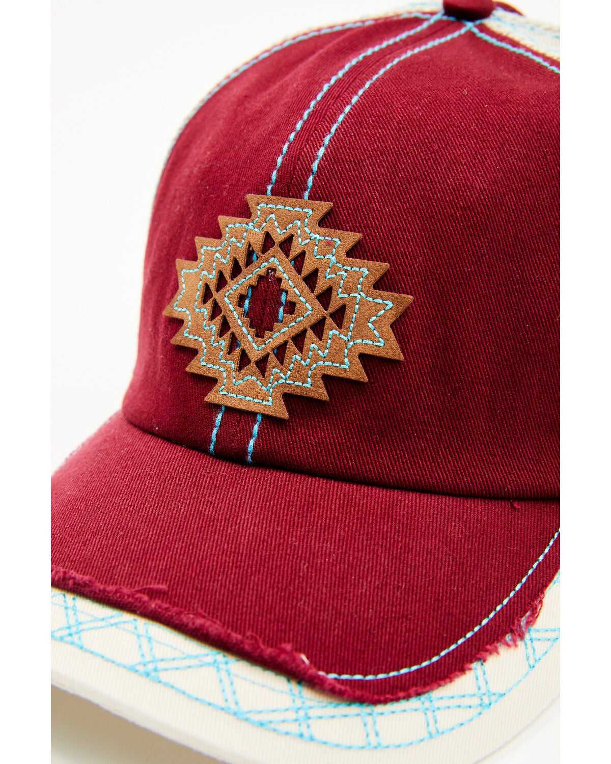 Trenditions Women's Catchfly Laser Cut Aztec Patch Baseball Cap, Burgundy