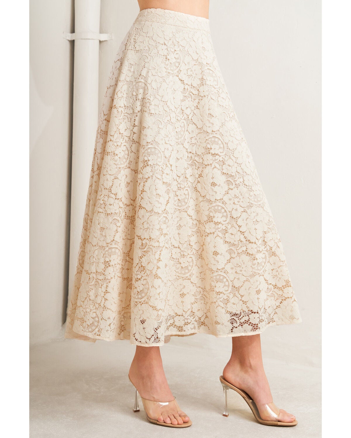 Image #4 - Flying Tomato Women's Floral Lace Midi Skirt, Cream, hi-res