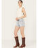Image #1 - Ceros Women's Light Wash Mid Rise Daisies Shorts, , hi-res