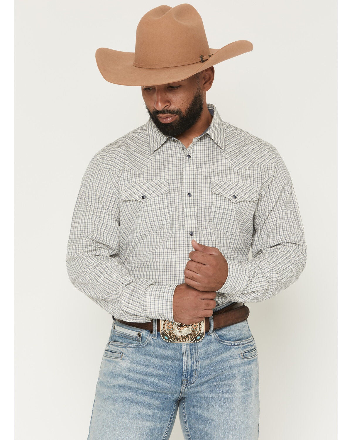 Image #1 - Cody James Men's Carson Plaid Print Long Sleeve Snap Western Shirt, White, hi-res