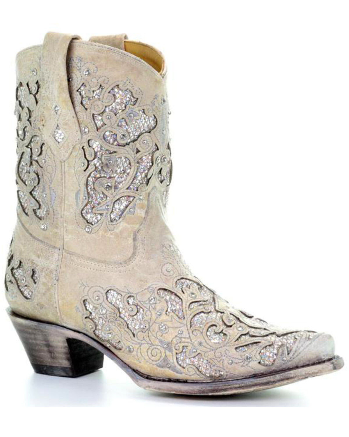 Corral Ladies White w/Teal Glitter Inlay & Crystals Snip Toe Boots A3321 SALE! 