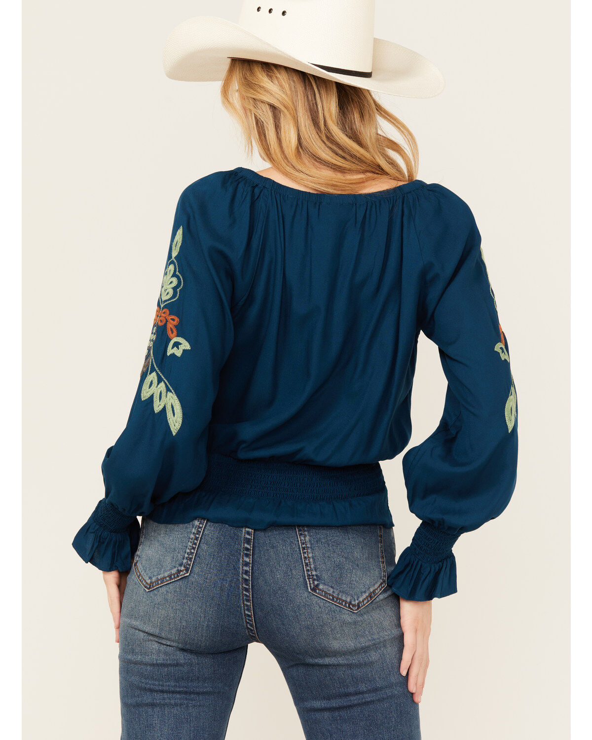 Image #4 - Shyanne Women's Challis Embroidered Long Sleeve Blouse, Dark Blue, hi-res