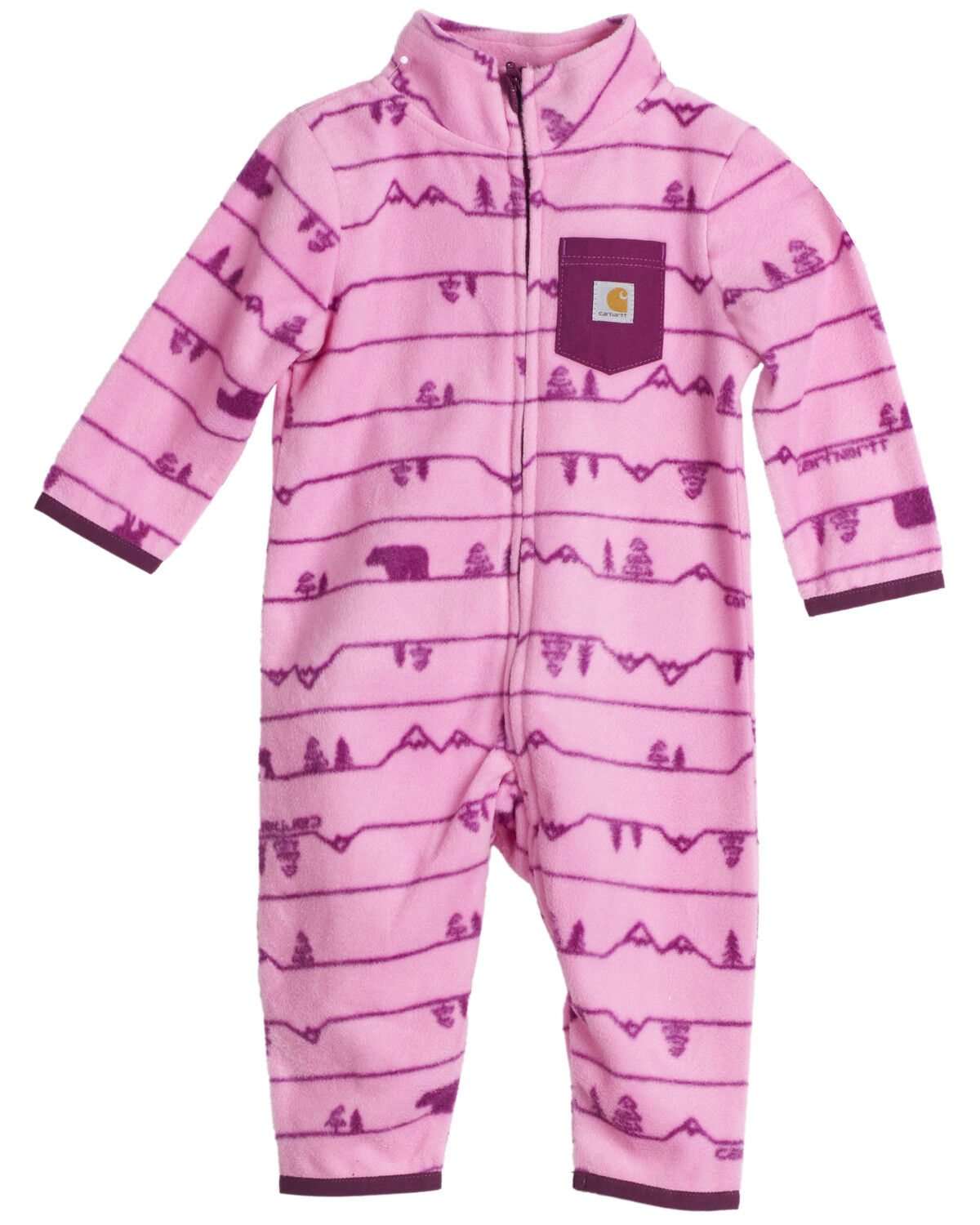 Image #1 - Carhartt Infant Girls' Printed Zip-Front Long Sleeve Onesie, Pink, hi-res