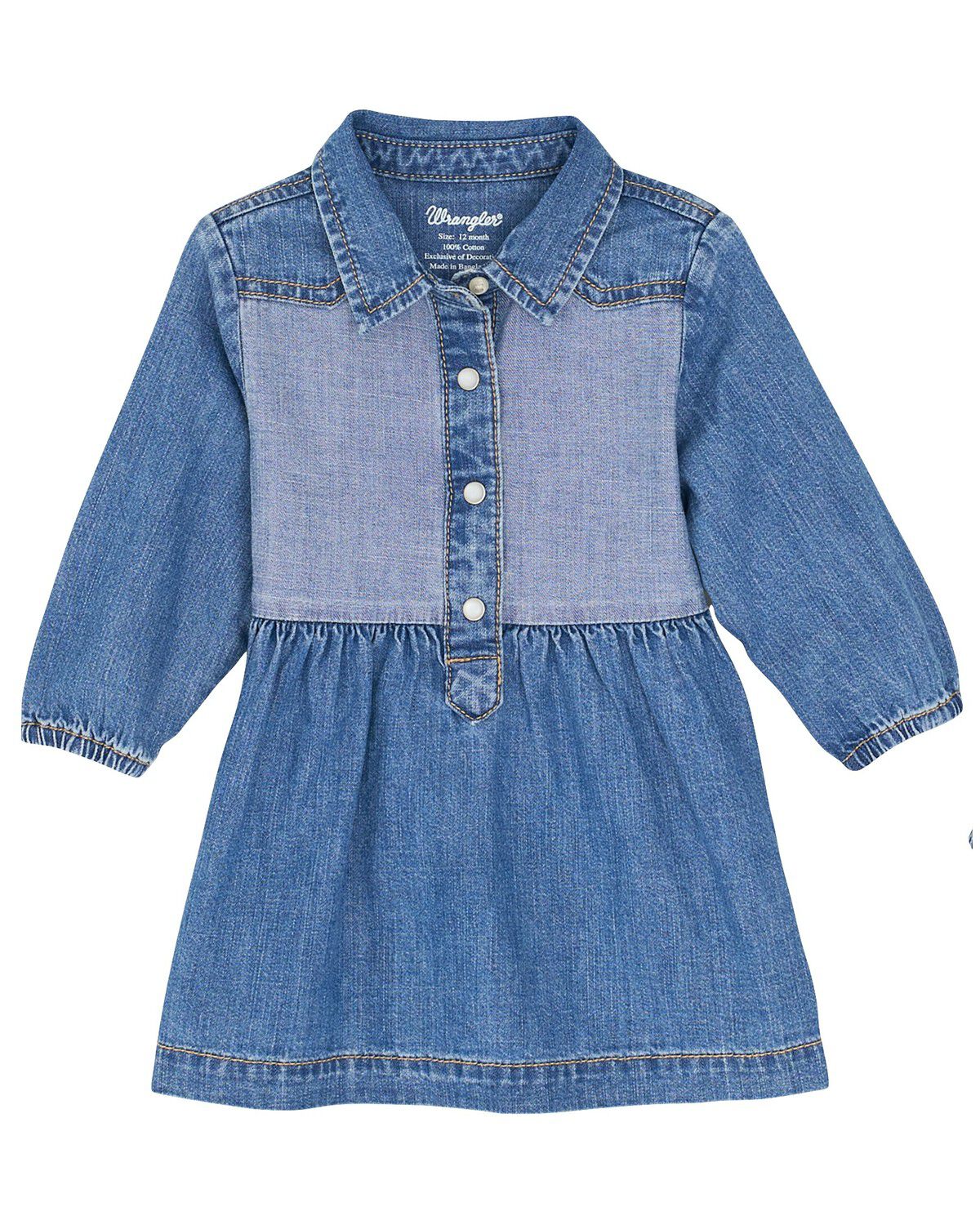 Image #1 - Wrangler Toddler Girls' Two Tone Long Sleeve Dress, Blue, hi-res