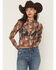 Image #1 - Rock & Roll Denim Women's Horse Print Long Sleeve Mesh Top, Brown, hi-res