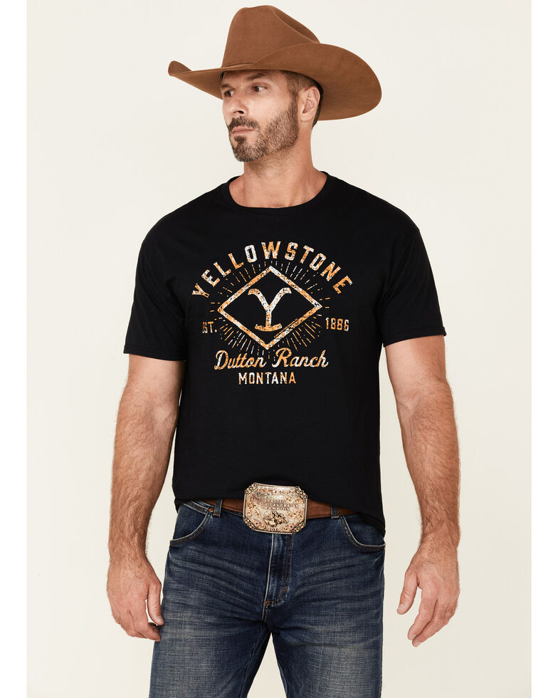 Yellowstone Men's Black Vintage Dutton Ranch Logo Short Sleeve T-Shirt ...