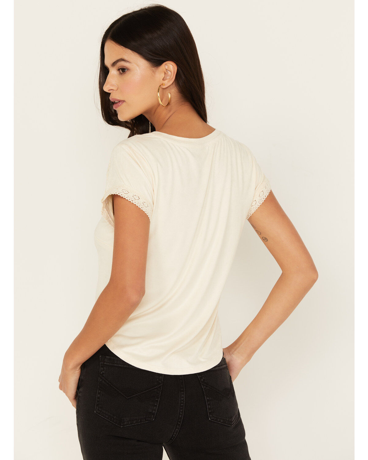 Image #4 - Shyanne Women's Crochet Trim Short Sleeve Faux Suede Tee, , hi-res