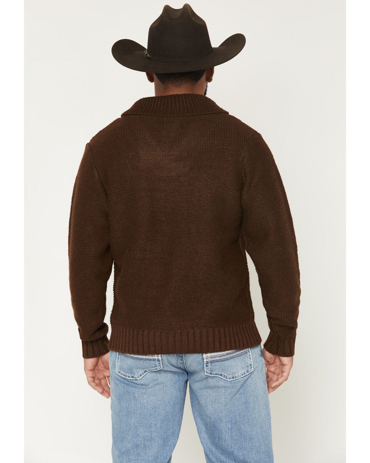 Image #4 - Cotton & Rye Men's Boot Barn Exclusive Solid Cable Knit Sweater, Dark Brown, hi-res