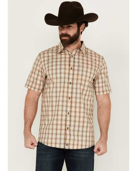 Cody James Men's Adios Plaid Print Short Sleeve Button-Down Western shirt , Tan, hi-res