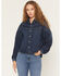 Image #1 - Wrangler Women's Dark Wash Pintuck Long Sleeve Snap Denim Shirt, Dark Wash, hi-res