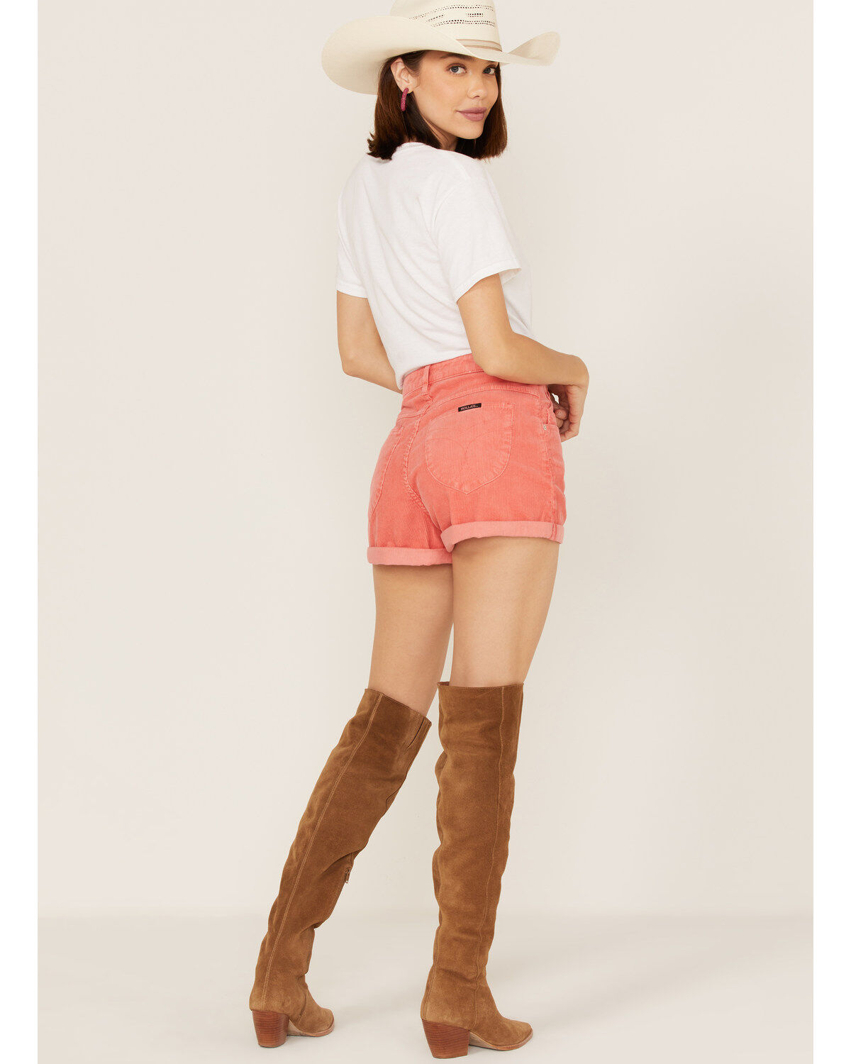 Image #3 - Rolla's Women's High Rise Corduroy Dusters Slim Shorts, Coral, hi-res