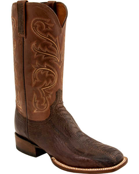 Image #1 - Lucchese Men's Handmade Stewart Chocolate Ostrich Leg Crepe Sole Horseman Boots - Square Toe, , hi-res
