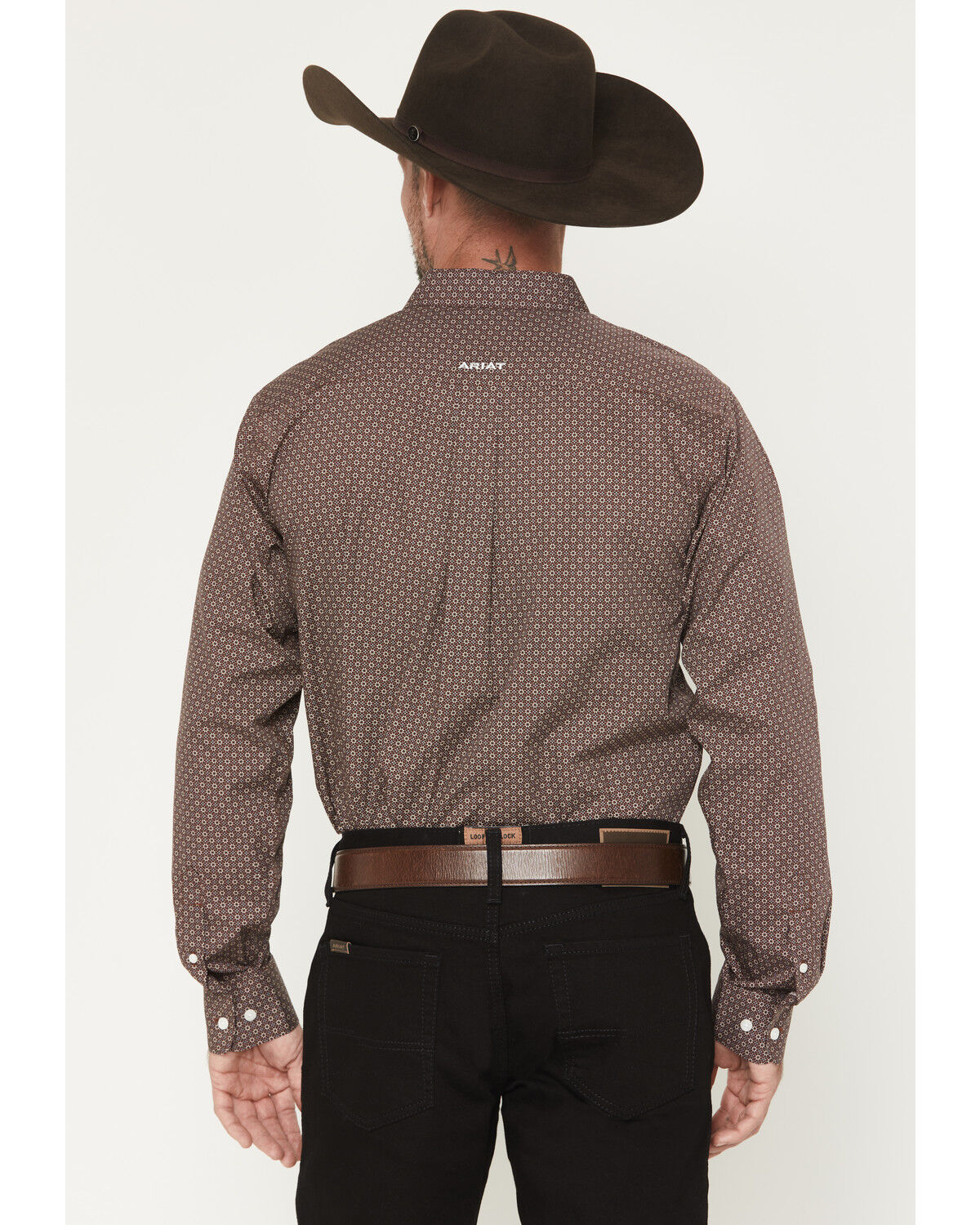 Image #4 - Ariat Men's Wrinkle Free Geo Print Fitted Long Sleeve Button-Down Western Shirt, Brown, hi-res