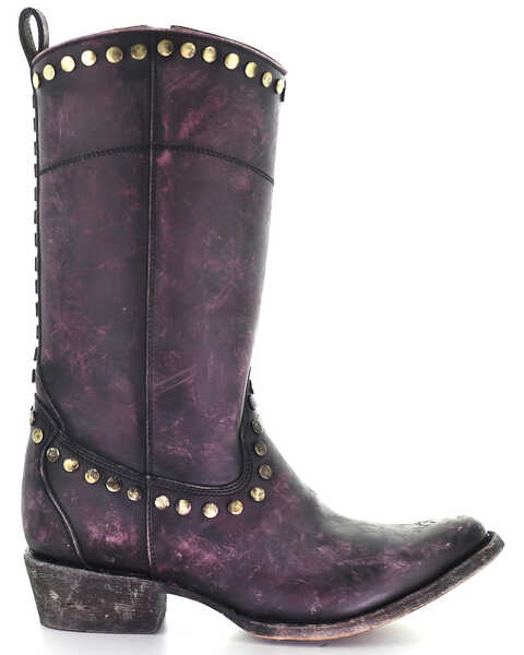 Corral Women's Distressed Wine Zipper & Studs Western Boots - Round Toe, Wine, hi-res