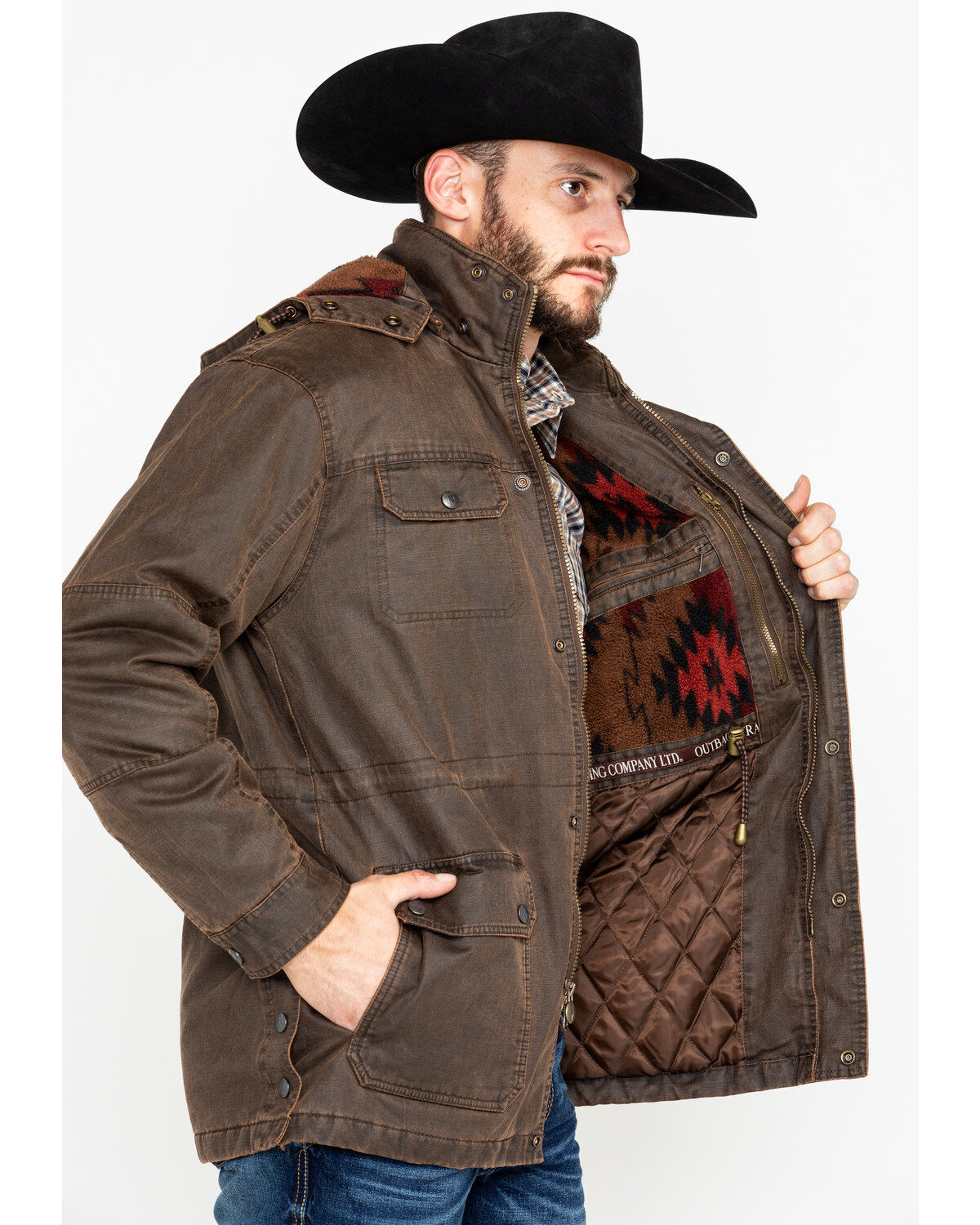 Image #4 - Outback Trading Co. Men's Langston 2-Way Fleece Jacket, Brown, hi-res