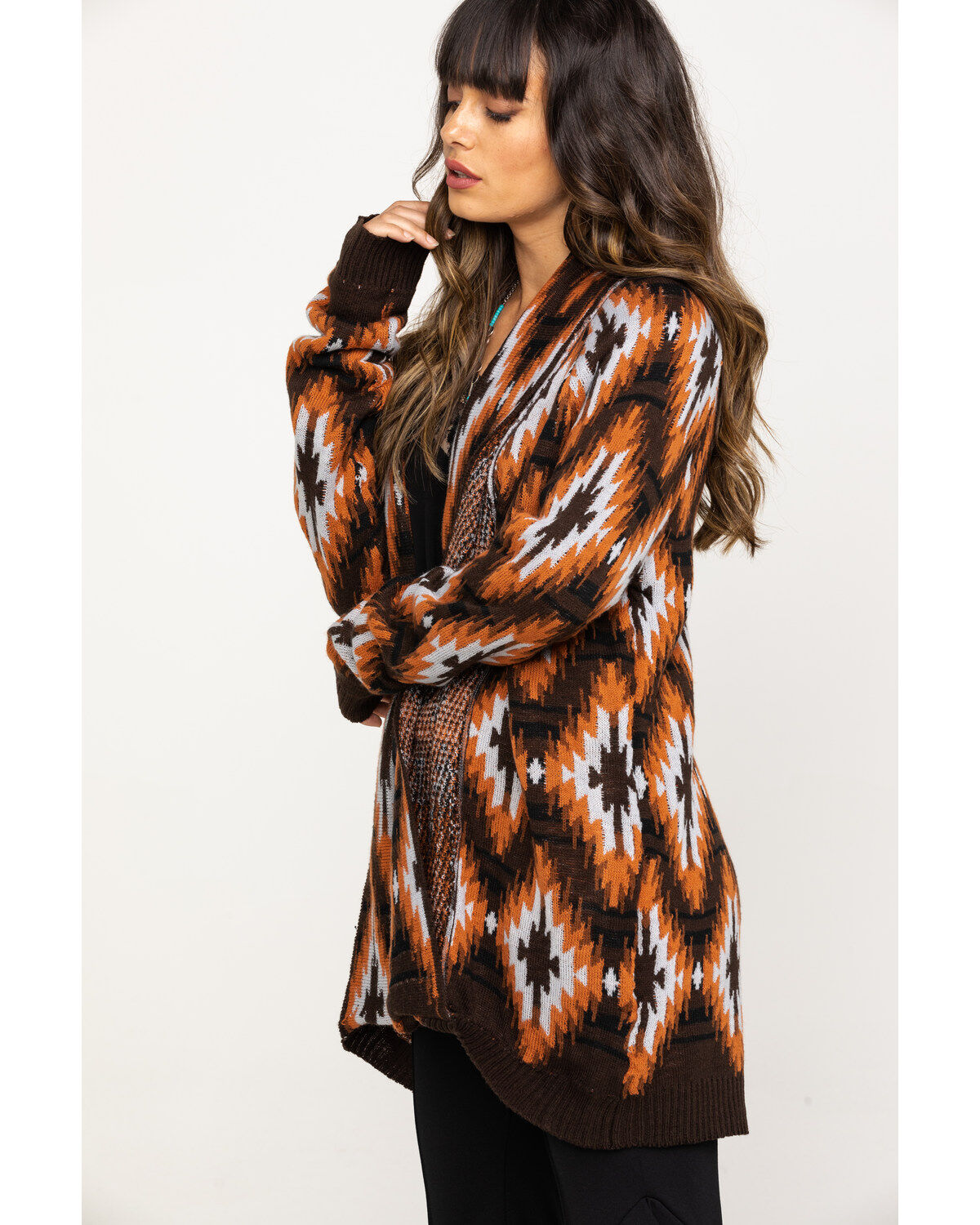 rust aztec cardigan