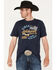 Cinch Men's American Heather Navy Logo Flag Graphic Short Sleeve T-Shirt , Navy, hi-res
